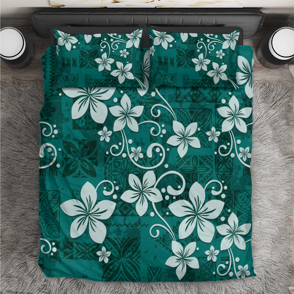 Plumeria Floral Tapa Pattern Crystal Teal Bedding Set LT01 Teal - Polynesian Pride