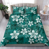 Plumeria Floral Tapa Pattern Crystal Teal Bedding Set LT01 - Polynesian Pride