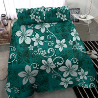 Plumeria Floral Tapa Pattern Crystal Teal Bedding Set LT01 - Polynesian Pride