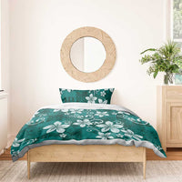 Plumeria Floral Tapa Pattern Crystal Teal Bedding Set LT01 - Polynesian Pride