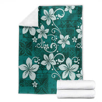 Plumeria Floral Tapa Pattern Crystal Teal Blanket