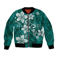 Plumeria Floral Tapa Pattern Crystal Teal Bomber Jacket LT01 Unisex Teal - Polynesian Pride