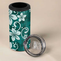 Plumeria Floral Tapa Pattern Crystal Teal 4 in 1 Can Cooler Tumbler