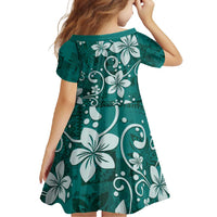 Plumeria Floral Tapa Pattern Crystal Teal Family Matching Short Sleeve Bodycon Dress and Hawaiian Shirt LT01 - Polynesian Pride