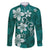 Plumeria Floral Tapa Pattern Crystal Teal Family Matching Short Sleeve Bodycon Dress and Hawaiian Shirt