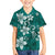 Plumeria Floral Tapa Pattern Crystal Teal Family Matching Short Sleeve Bodycon Dress and Hawaiian Shirt