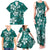 Plumeria Floral Tapa Pattern Crystal Teal Family Matching Tank Maxi Dress and Hawaiian Shirt