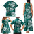Plumeria Floral Tapa Pattern Crystal Teal Family Matching Tank Maxi Dress and Hawaiian Shirt