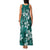 Plumeria Floral Tapa Pattern Crystal Teal Family Matching Tank Maxi Dress and Hawaiian Shirt