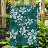 Plumeria Floral Tapa Pattern Crystal Teal Garden Flag
