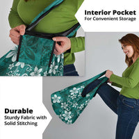 Plumeria Floral Tapa Pattern Crystal Teal Grocery Bag