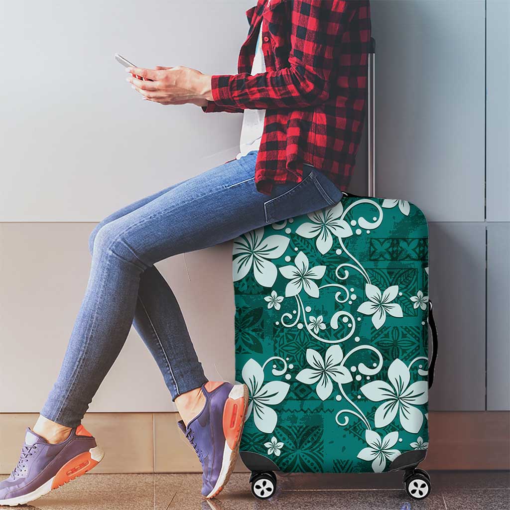Plumeria Floral Tapa Pattern Crystal Teal Luggage Cover LT01 - Polynesian Pride