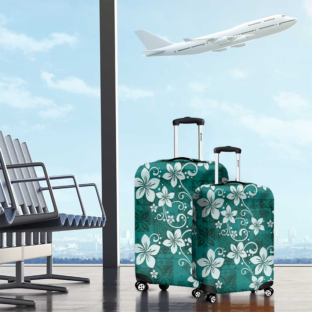 Plumeria Floral Tapa Pattern Crystal Teal Luggage Cover LT01 - Polynesian Pride