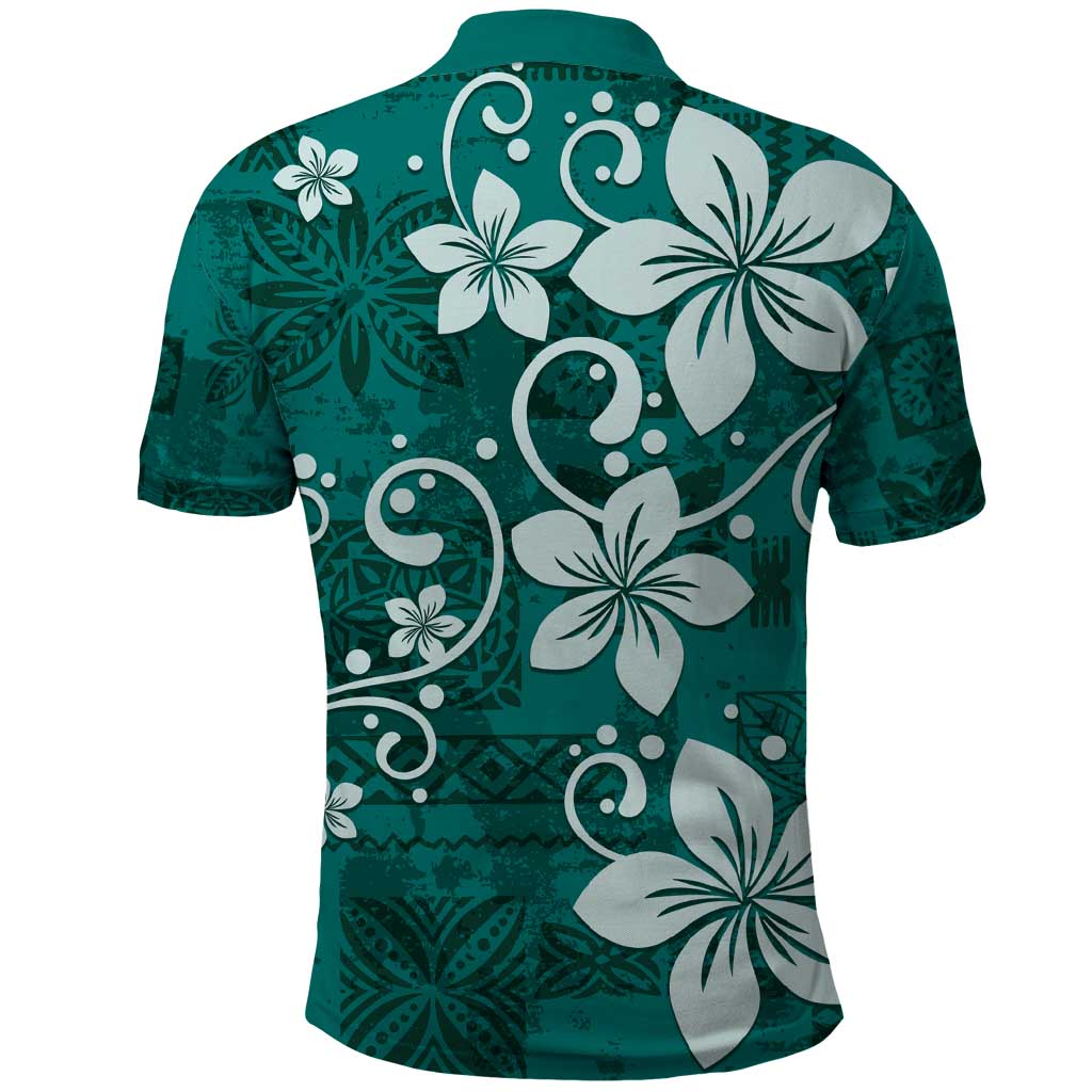 Plumeria Floral Tapa Pattern Crystal Teal Polo Shirt LT01 - Polynesian Pride
