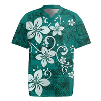 Plumeria Floral Tapa Pattern Crystal Teal Rugby Jersey