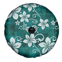 Plumeria Floral Tapa Pattern Crystal Teal Spare Tire Cover