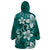 Plumeria Floral Tapa Pattern Crystal Teal Wearable Blanket Hoodie