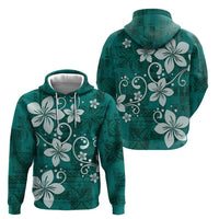 Plumeria Floral Tapa Pattern Crystal Teal Zip Hoodie LT01 - Polynesian Pride