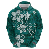 Plumeria Floral Tapa Pattern Crystal Teal Zip Hoodie LT01 - Polynesian Pride