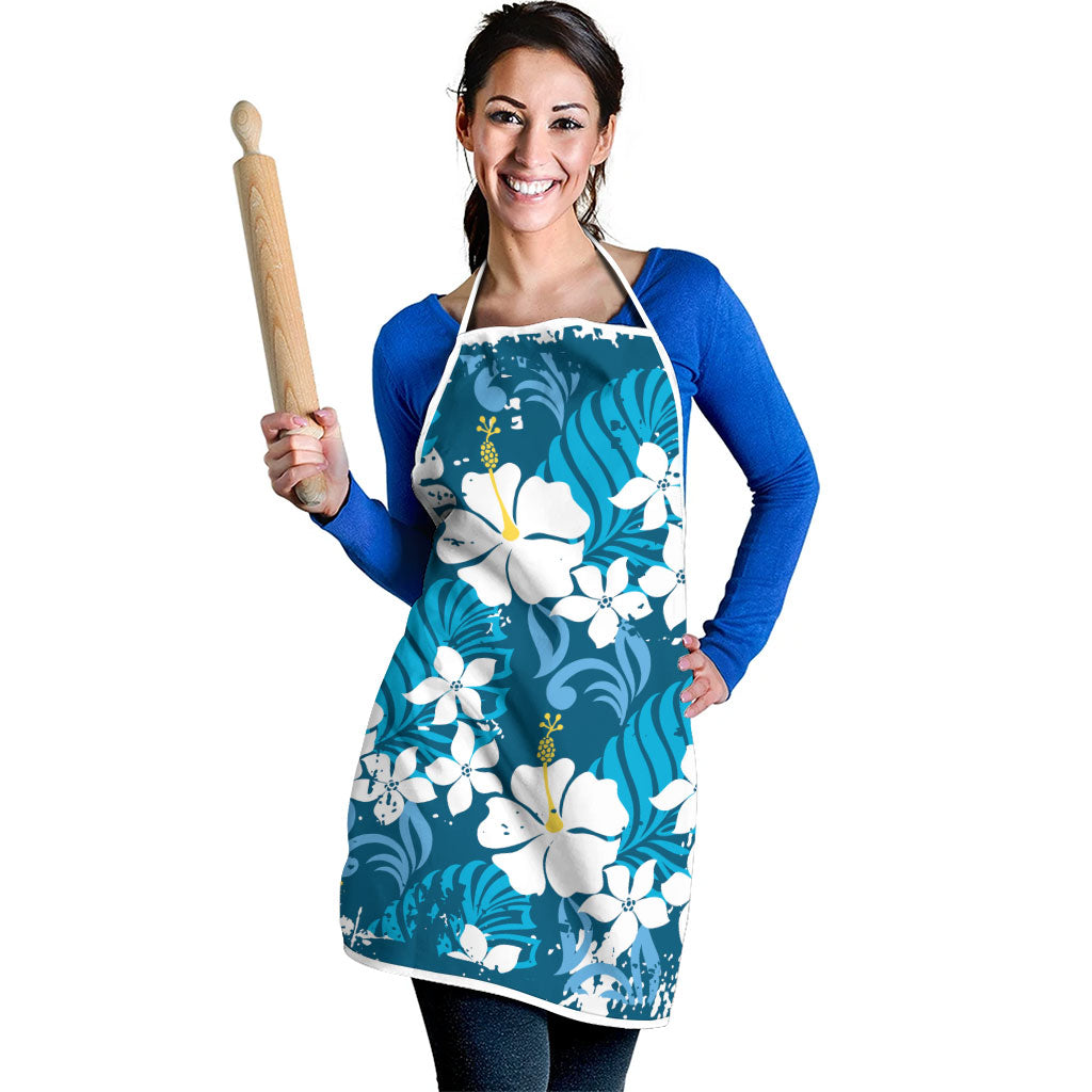 Blue Hawaiian Hibiscus Monstera Apron Grunge Stylized LT01 - Polynesian Pride