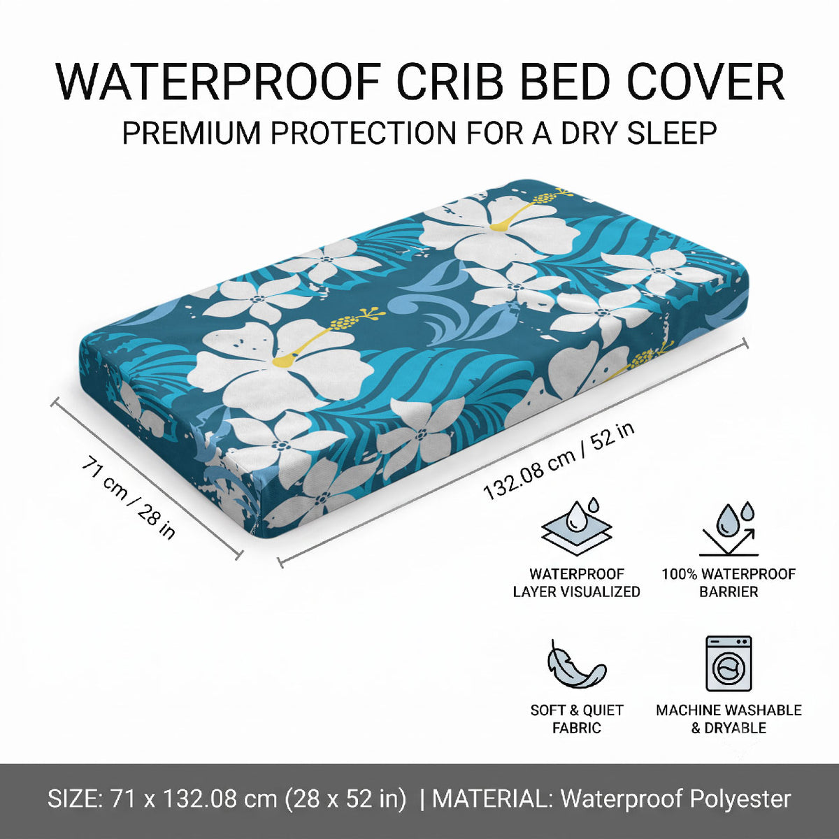Blue Hawaiian Hibiscus Monstera Baby Bed Cover Grunge Stylized LT01 - Polynesian Pride