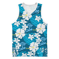 Blue Hawaiian Hibiscus Monstera Basketball Jersey Grunge Stylized LT01 Unisex Blue - Polynesian Pride