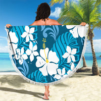 Blue Hawaiian Hibiscus Monstera Beach Blanket Grunge Stylized LT01 - Polynesian Pride
