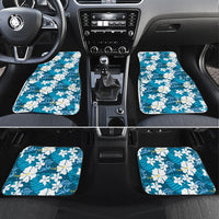 Blue Hawaiian Hibiscus Monstera Car Mats Grunge Stylized LT01 Set 4pcs Blue - Polynesian Pride