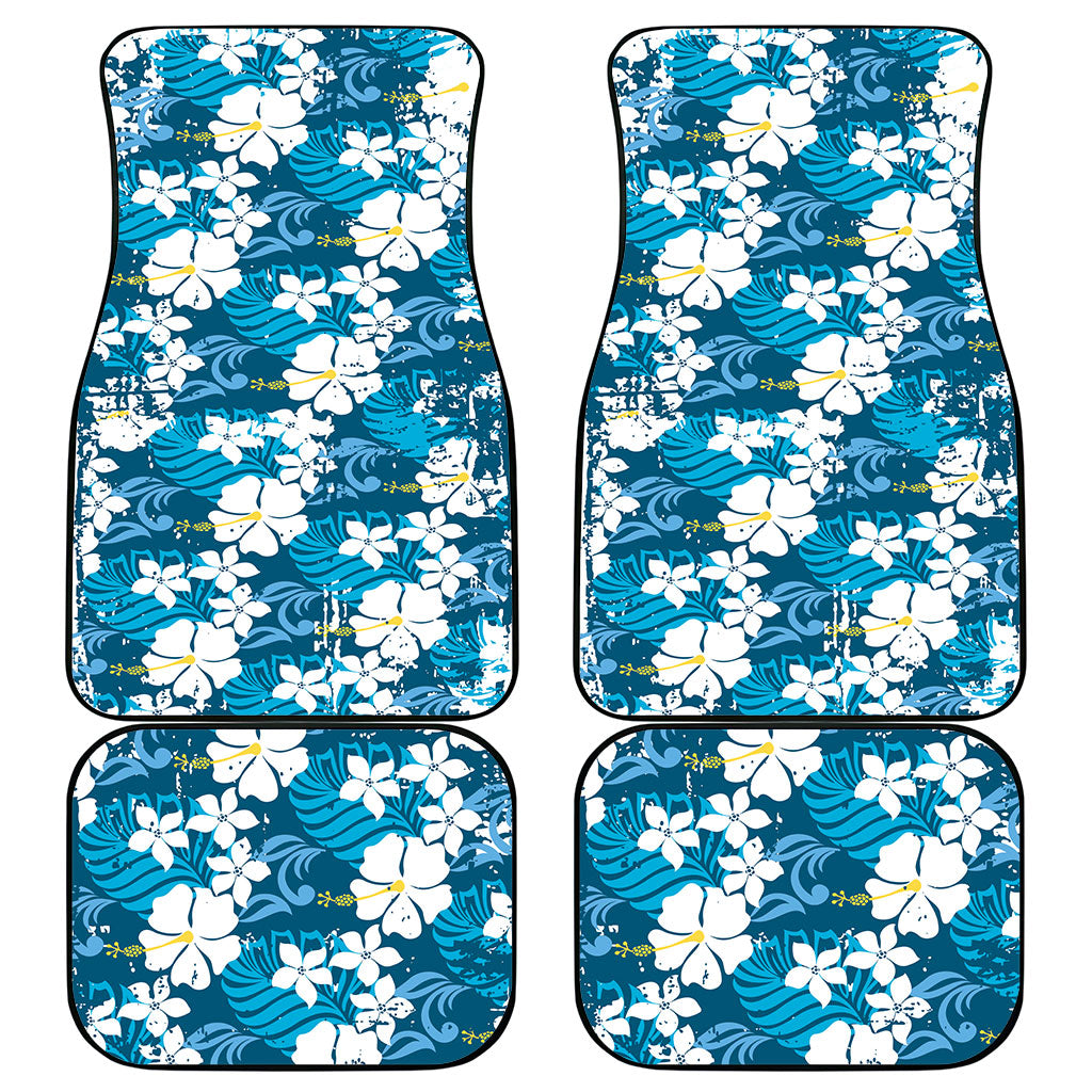 Blue Hawaiian Hibiscus Monstera Car Mats Grunge Stylized LT01 - Polynesian Pride