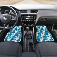 Blue Hawaiian Hibiscus Monstera Car Mats Grunge Stylized LT01 Set 2pcs - Front Blue - Polynesian Pride