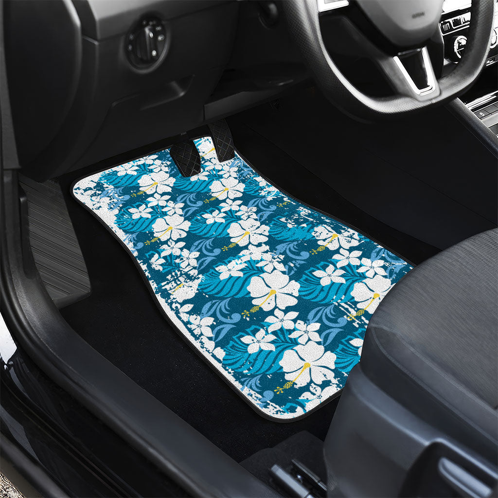 Blue Hawaiian Hibiscus Monstera Car Mats Grunge Stylized LT01 - Polynesian Pride