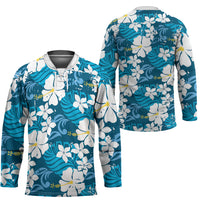 Blue Hawaiian Hibiscus Monstera Hockey Jersey Grunge Stylized LT01 - Polynesian Pride