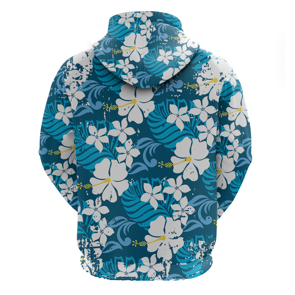 Blue Hawaiian Hibiscus Monstera Hoodie Grunge Stylized LT01 - Polynesian Pride