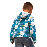 Blue Hawaiian Hibiscus Monstera Kid Hoodie Grunge Stylized LT01 - Polynesian Pride