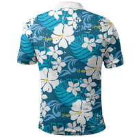 Blue Hawaiian Hibiscus Monstera Polo Shirt Grunge Stylized LT01 - Polynesian Pride