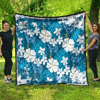 Blue Hawaiian Hibiscus Monstera Quilt Grunge Stylized LT01 - Polynesian Pride
