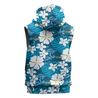 Blue Hawaiian Hibiscus Monstera Sleeveless Hoodie Grunge Stylized LT01 - Polynesian Pride