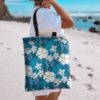 Blue Hawaiian Hibiscus Monstera Tote Bag Grunge Stylized LT01 - Polynesian Pride