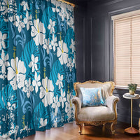 Blue Hawaiian Hibiscus Monstera Window Curtain Grunge Stylized LT01 - Polynesian Pride