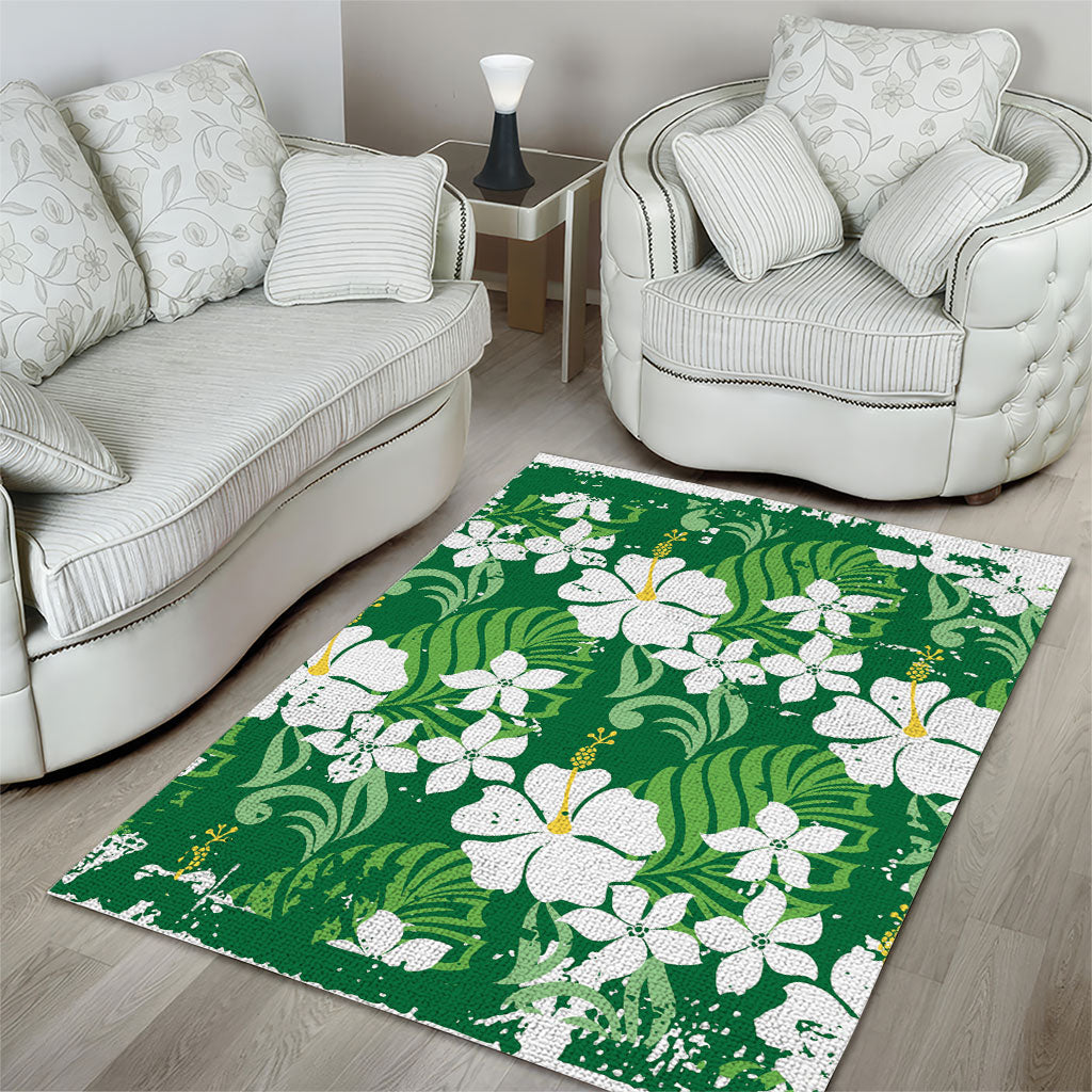 Green Hawaiian Hibiscus Monstera Area Rug Grunge Stylized LT01 - Polynesian Pride
