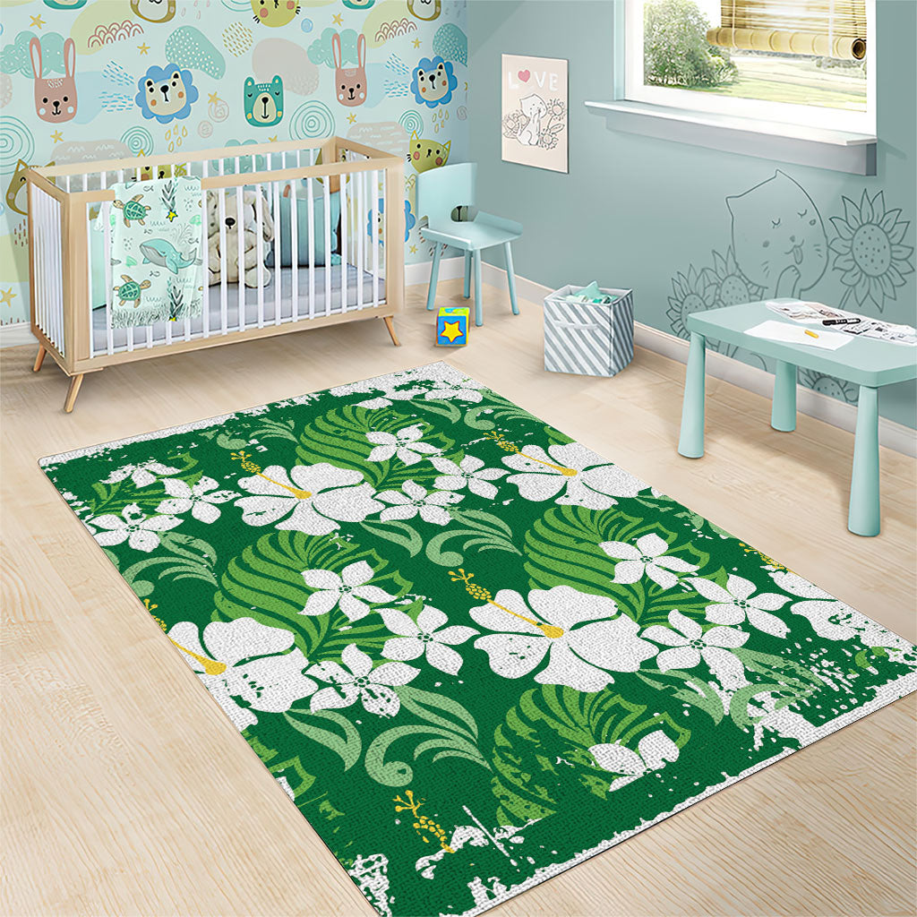 Green Hawaiian Hibiscus Monstera Area Rug Grunge Stylized LT01 - Polynesian Pride