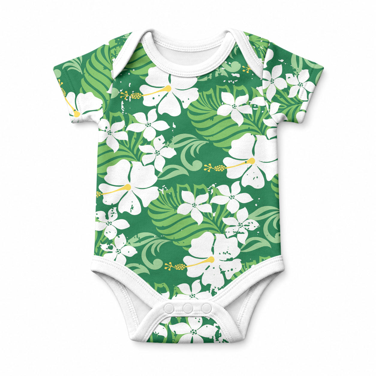 Green Hawaiian Hibiscus Monstera Baby Onesie Grunge Stylized LT01 Green - Polynesian Pride