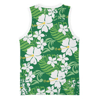Green Hawaiian Hibiscus Monstera Basketball Jersey Grunge Stylized LT01 - Polynesian Pride