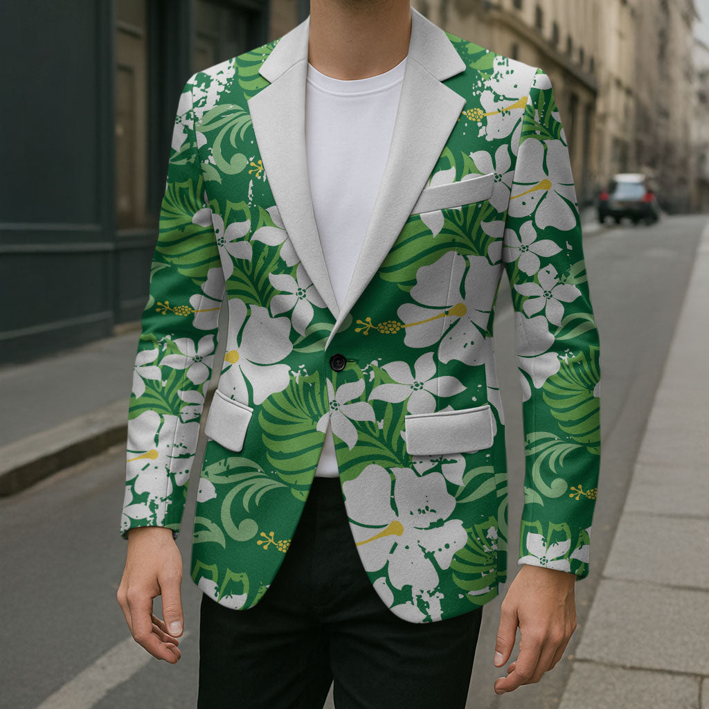 Green Hawaiian Hibiscus Monstera Blazer Grunge Stylized LT01 - Polynesian Pride