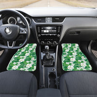 Green Hawaiian Hibiscus Monstera Car Mats Grunge Stylized LT01 Set 2pcs - Front Green - Polynesian Pride