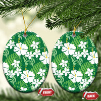 Green Hawaiian Hibiscus Monstera Ceramic Ornament Grunge Stylized LT01 Oval Green - Polynesian Pride