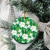 Green Hawaiian Hibiscus Monstera Ceramic Ornament Grunge Stylized LT01 - Polynesian Pride