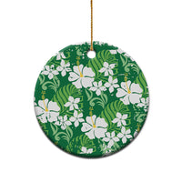 Green Hawaiian Hibiscus Monstera Ceramic Ornament Grunge Stylized LT01 - Polynesian Pride
