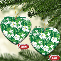 Green Hawaiian Hibiscus Monstera Ceramic Ornament Grunge Stylized LT01 Heart Green - Polynesian Pride