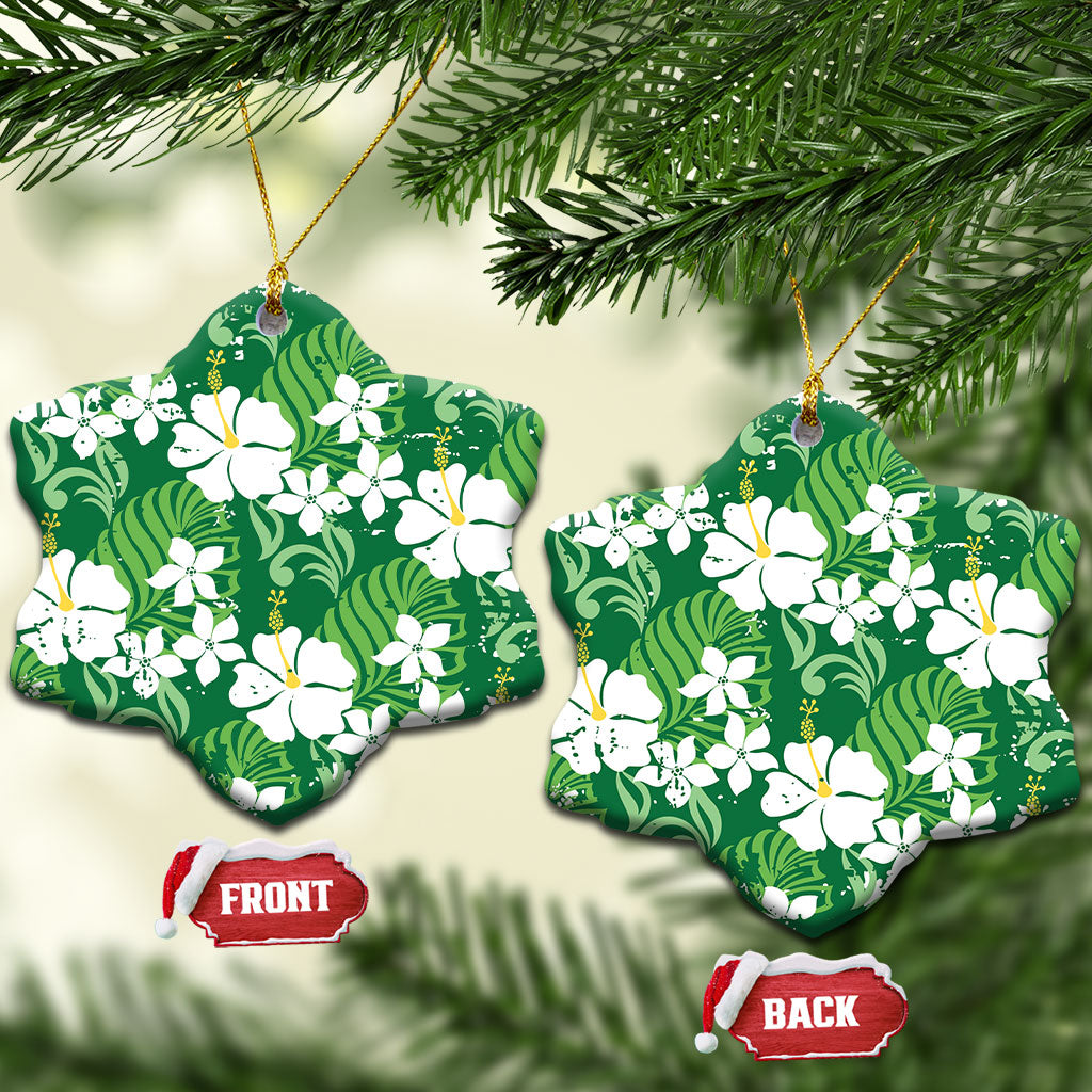 Green Hawaiian Hibiscus Monstera Ceramic Ornament Grunge Stylized LT01 Snow Flake Green - Polynesian Pride